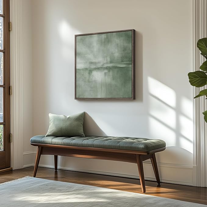 Framed Sage Green Abstract Wall Art, Modern Canvas Prints Artwork for Walls, Square Minimalist Green Abstract Pictures for Living Room, Hallway, Dining Room, Bedroom, Home Office Wall Decor 24x24 In-Ruum Studio Home