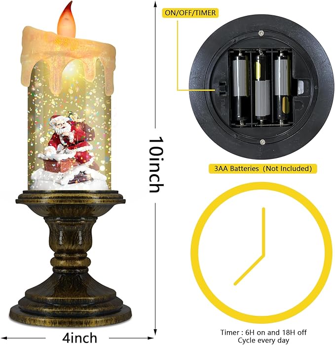 Christmas Flameless Candles, Flickering LED Candles with Timer, Snow Globe Candle Lights for Christmas Decorations-Ruum Studio Home