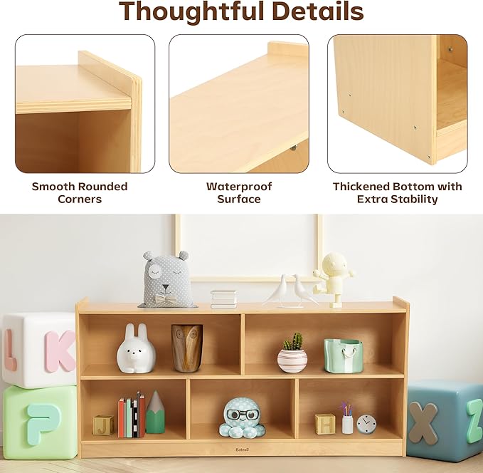 Toy Storage Organizer for Kids Room, Wooden Kids Bookshelf for Classroom, Cube Storage Organizer for Playroom, 5-Section Montessori Bookshelf & Toy Shelf for Nursery-Ruum Studio Home