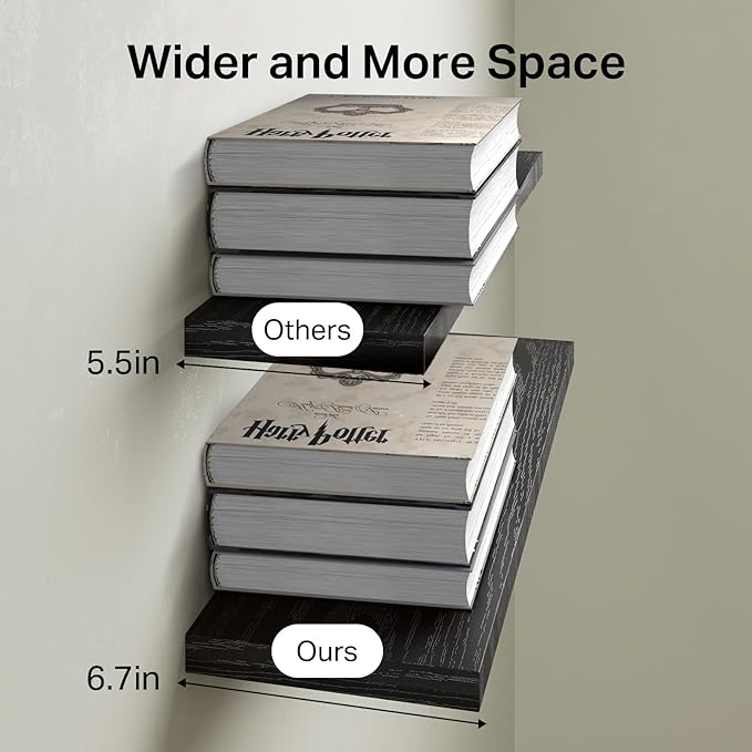 BAYKA Floating Shelves for Wall, 22.5 inches Wall Mounted Rustic Wood Shelves for Bathroom, Bedroom, Living Room, Floating Shelves for Books/Storage/Decor (Black,Set of 3)-Ruum Studio Home