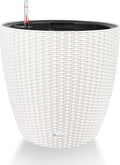 Dexceder 18x17 Inches Rattan Self Watering Planter Indoor Outdoor, Inner Pot Design, Thickened Table Flower Plant Pot with Water Level Indicator (Ivory White)-Ruum Studio Home