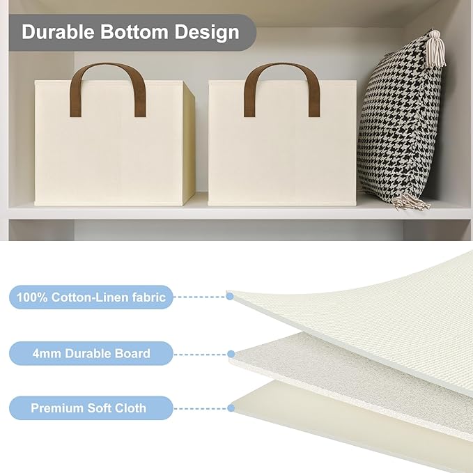 Closet Storage Bins, Fabric Closet Organizers and Storage Basket for Shelves, Collapsible Shelf Baskets for Organizing Shelves, Bedroom Clothes Basket, Beige, 3 Pack-Ruum Studio Home