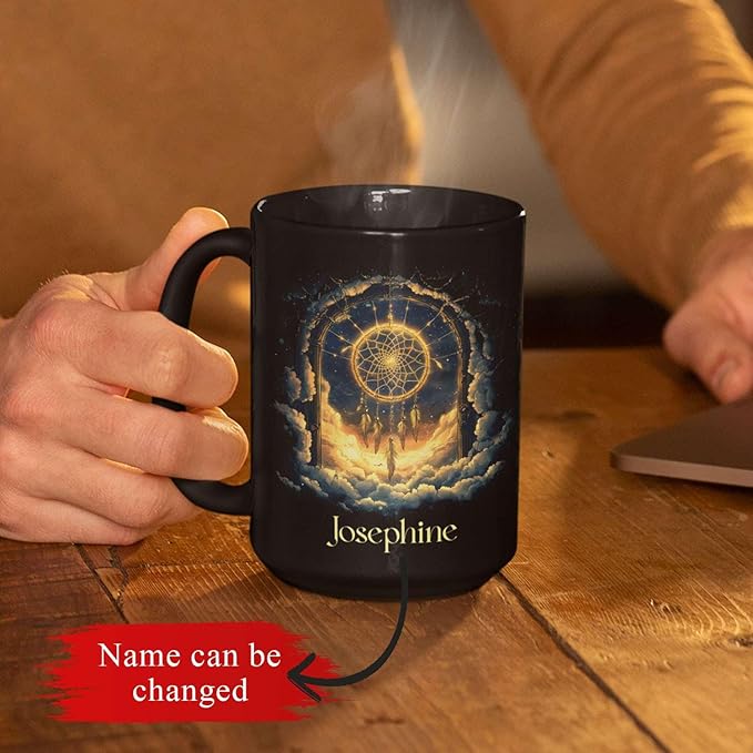 Personalized Name Black Coffee Mug, Custom Unique Celestial Mug 11oz or 15oz, Custom Fantasy Landscape Ceramic Cup, Nature Lover Coffee Cup for Holiday, Gifts for Women, Men-Ruum Studio Home