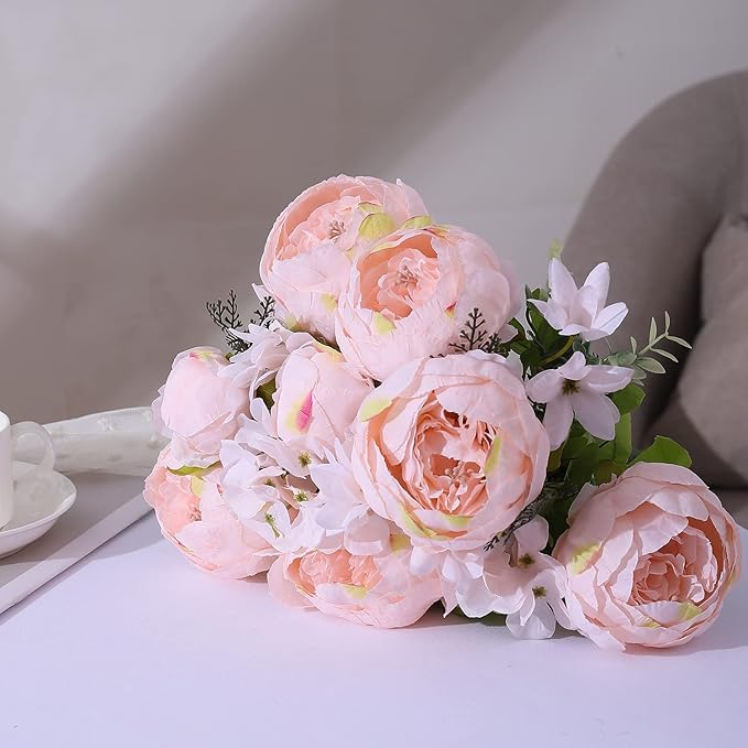 Duovlo Springs Flowers Artificial Silk Peony Bouquets Wedding Home Decoration,Pack of 1 (Spring Pure Pink)-Ruum Studio Home