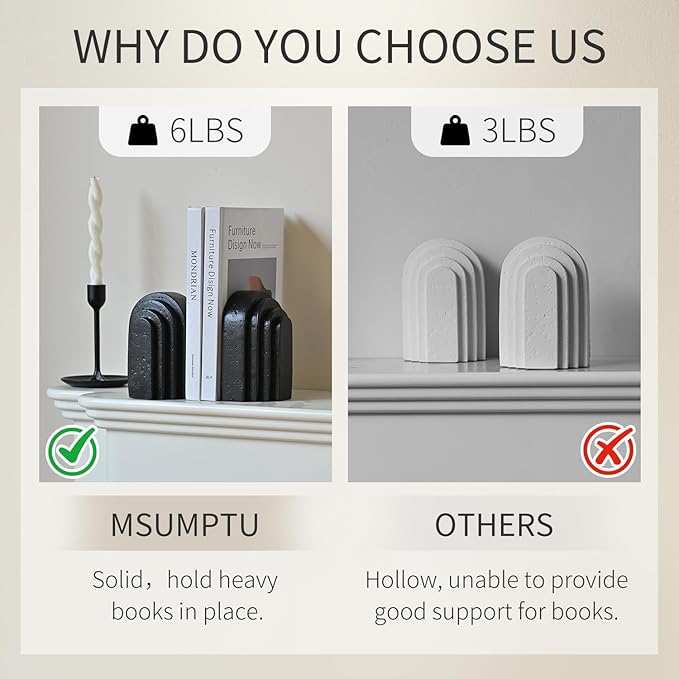 Decorative Bookends for Shelves, Set of 2 Book Ends for Heavy Books, Layered Arch Design Black Bookend-Ruum Studio Home