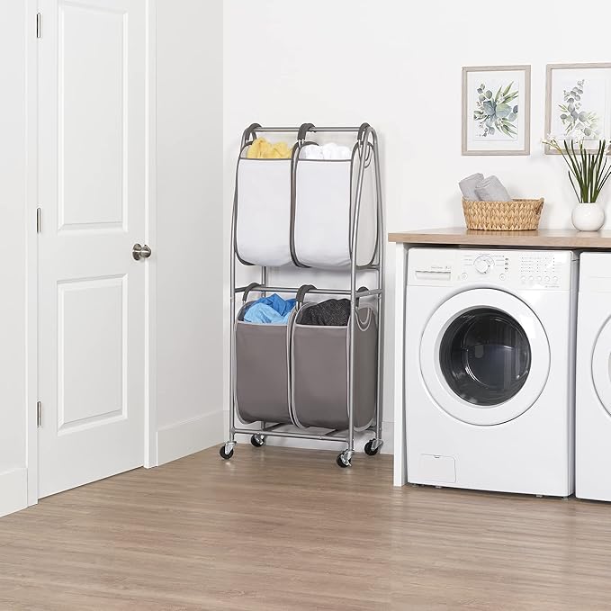 Neatfreak - 2 Tier Vertical Rolling Laundry Cart - Rolling Storage Cart On Wheels With 4 x Tote Hampers For Laundry, Towels, Blankets & Bathroom Organization - Quad Laundry Sorter-Ruum Studio Home