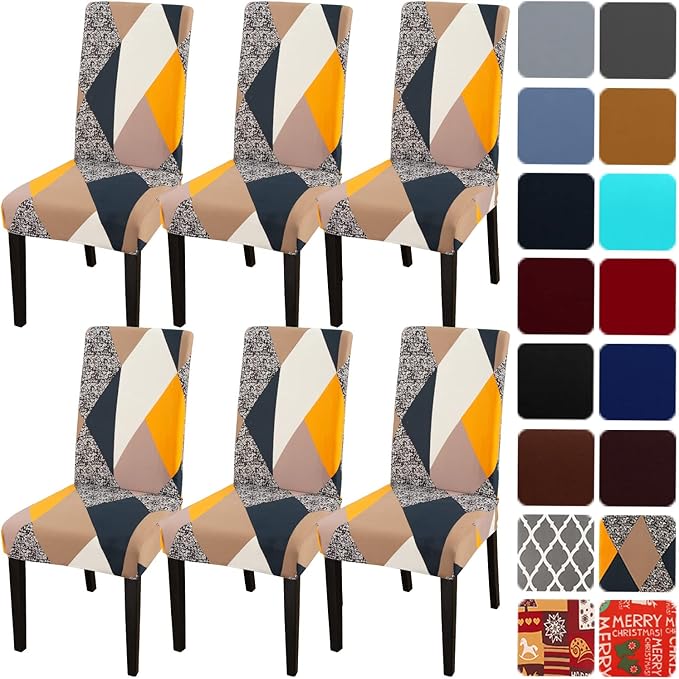 JQinHome Chair Covers for Dining Room 6 Pack,Magic Cube High Stretch Removable Washable Parsons Chair Slipcover for Home Party Hotel Wedding Ceremony (Geometric Patterns)-Ruum Studio Home