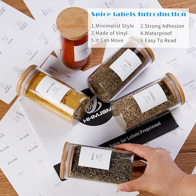 12 Pcs Glass Spice Jars With Bamboo Airtight Lids, 10oz Thicken(2.4mm) Spice Containers With 148 Minimalist Preprinted Waterproof Spice Labels, Kitchen Empty Small Storage Jars For Seasoning, Herb-Ruum Studio Home