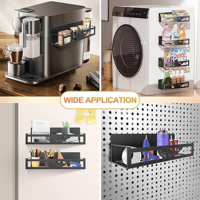Magnetic Spice Rack for Refrigerator, 4-Pack Metal Seasoning Organizer for Kitchen Storage Organization, Magnetic Shelf for Fridge Space Saving Spice Organizer, Black-Ruum Studio Home