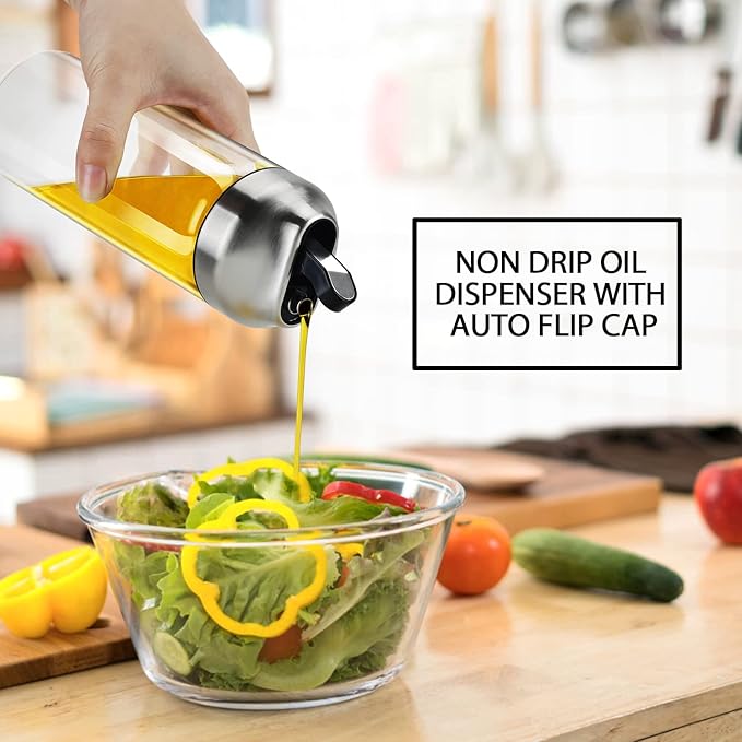 Aelga Olive Oil Dispenser - 14 OZ Glass Oil and Vinegar Dispenser Bottles Set for Kitchen No Drip-Set of 2-Ruum Studio Home