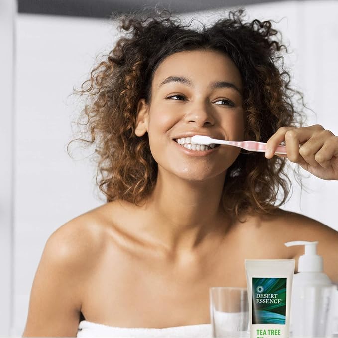 Desert Essence Tea Tree Oil & Fennel Toothpaste, 6.25 oz - Fluoride Free, Gluten Free, Vegan, Non-GMO - Oral Care with Baking Soda & Sea Salt for Healthy Teeth & Gums, Fresh Breath-Ruum Studio Home