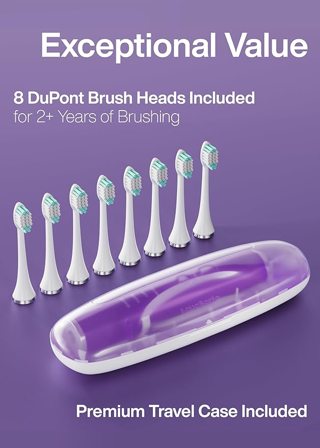 Aquasonic Vibe Series Ultra-Whitening Toothbrush – ADA Accepted Electric Toothbrush - 8 Brush Heads & Travel Case – 40,000 VPM Motor & Wireless Charging - 4 Modes w Smart Timer – Satin Violet-Ruum Studio Home