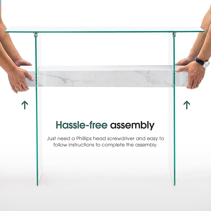 ivinta Glass Entry Table with Storage, 39.4" Modern Console Table for Living Room, Foyer, Hallway, Bedroom 5101 (White)-Ruum Studio Home