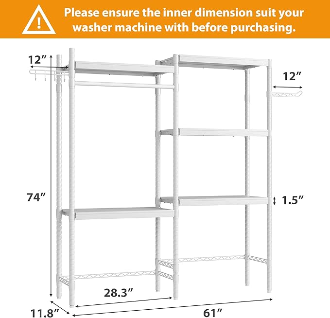 5-Tier Over-The-Washer Shelf - Adjustable 28" Laundry Organizer with 100lb Double Wood Shelves, Space-Saving Storage Unit for Small Homes (White)-Ruum Studio Home