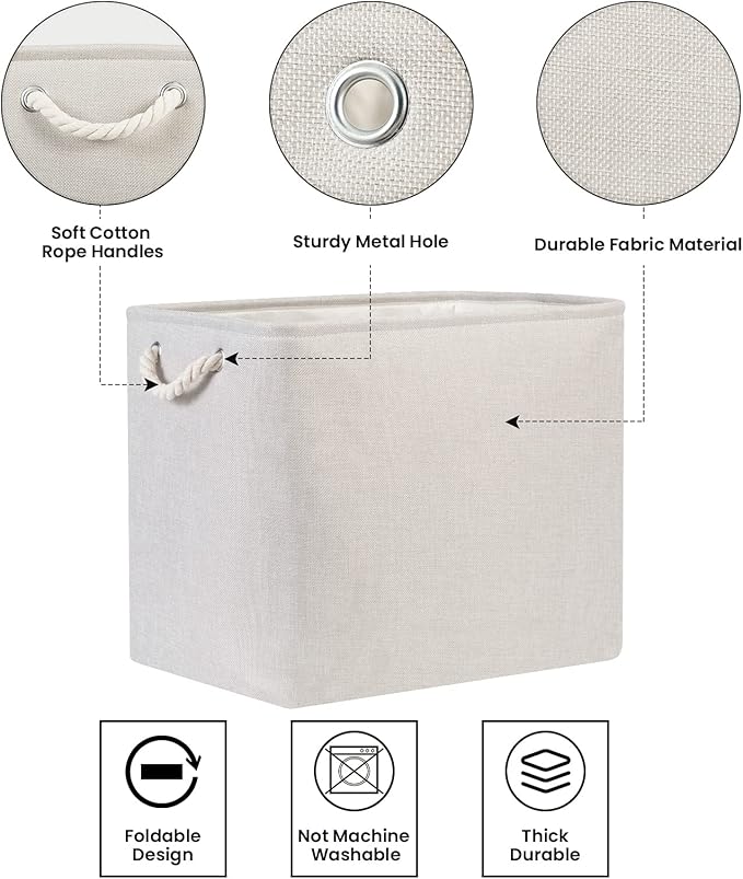 Bidtakay Fabric Beige Baskets Extra Large Organization Baskets for Clothes Set of 2 Collapsible Storage Bins for Shelves Cabinet 17x12x15 In Organizing Bins for Bedroom Blankets Pillow Towels Storage-Ruum Studio Home