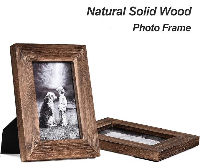 Yaetm-4x6 Picture Frame Set of 2, Natural Solid Wood Distressed Photo Frame, Display On Tabletop And Wall, High Definition Real Glass, Carbonized Black (2 pack)-Ruum Studio Home