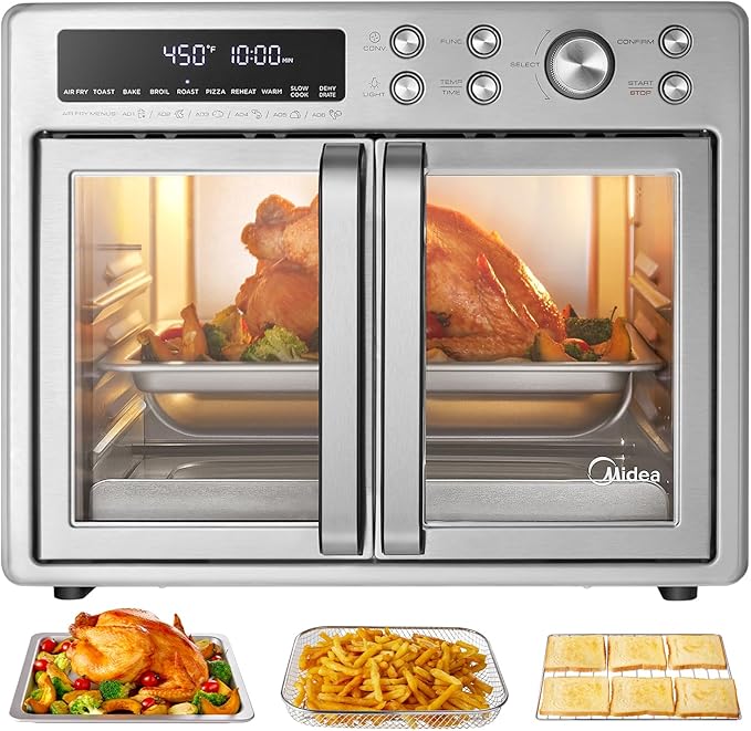 Midea Flexify French Door Toaster Oven Air Fryer Combo, 26.4 QT, Extra Large Air Fryer Countertop Oven 10-in-1 Combo, 25% Faster Cooking and 90% Less Oil, Stainless Steel-Ruum Studio Home