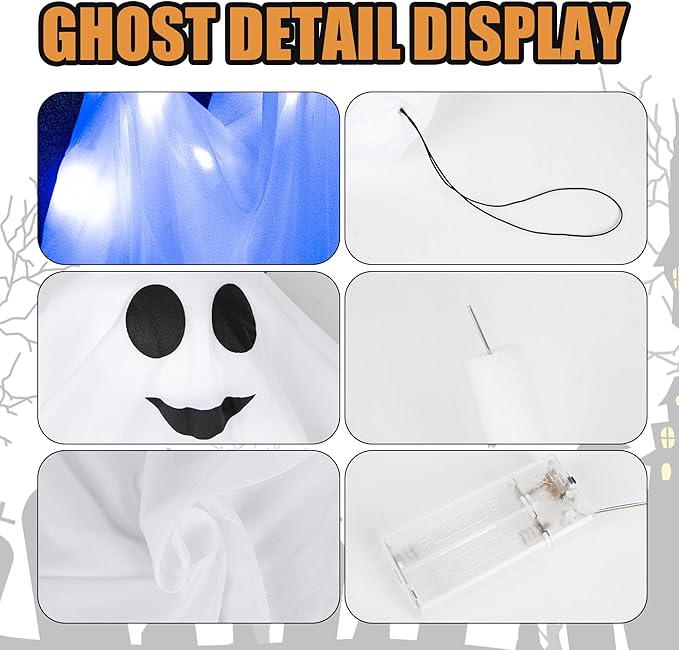 4 Pack Halloween Hanging Ghost Decorations, 27.5" Light Up Spooky Floating Ghosts with LED Glow, Waterproof Outdoor & Indoor Haunted House, Porch, Yard, Garden Party Decor-Ruum Studio Home