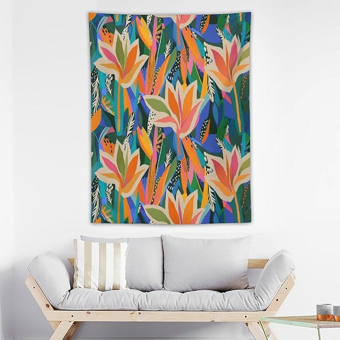 ICMOLYYENLO Boho Green Leaves Tapestry, Mid Century Abstract Tropical Palm Leaves Modern Minimalist Geometric Wall Hanging, Neutral Home Decor Art for Living Room Bedroom Dorm 60x80 Inch-Ruum Studio Home