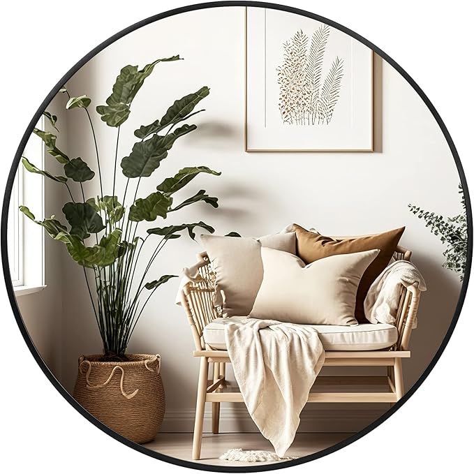 Fabuday Black Circle Mirror for Wall 20 inch - Round Mirrors for Bathroom, Entryway, Living Room, Hallway, Bedroom Decor, Small Matte Framed-Ruum Studio Home