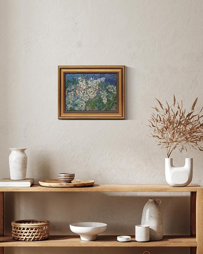 HUARCEY Gold Framed Vintage Wall Art for Living Room, Flowers Painting Canvas Prints Shelf Decor for Kitchen, Van Gogh Bedroom Wall Art, Christmas Gifts for Friends or Family ( Chestnut Branches 8"x10" )-Ruum Studio Home