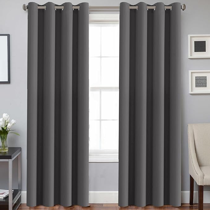 H.VERSAILTEX Charcoal Gray Blackout Curtain Panels for Bedroom Kitchen Curtains Blackout Room Darkening Curtains Window Panel Drapes for Basement - 2 Panels - 52 inch Wide by 84 inch Long, Grommet Top-Ruum Studio Home