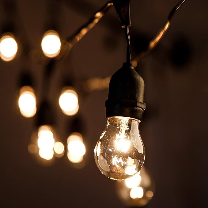 Hometown Evolution, Inc. 24 Foot E26 Outdoor Commercial String Lights with Suspended Socket for Weatherproof Heavy Duty Vintage Outside Lighting - Set of 12 A15 Clear Bulbs-Ruum Studio Home