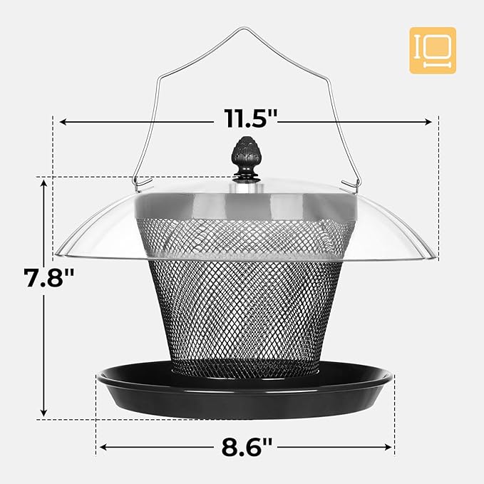 Veehoo Bird Feeders for Outdoors Hanging-Cardinal Bird Feeder with Weatherproof Dome, Wild Meta Finch Feeder for Outside 2.5 lbs Sunflower Seed Capacity, Black-Ruum Studio Home