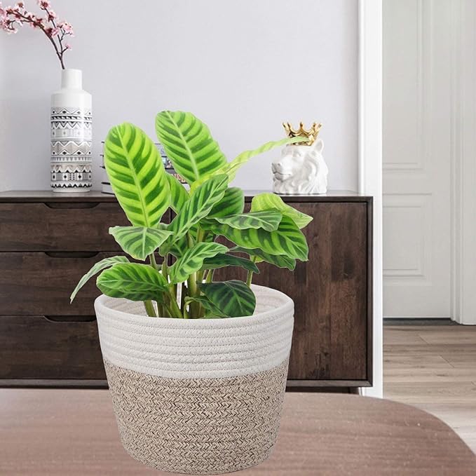 Cotton Rope Plant Basket Modern Woven Basket for 6" Flower Pot Floor Indoor Planters,Rustic Home Decor Storage Organizer H6 3/4" x W6 1/2"-Ruum Studio Home