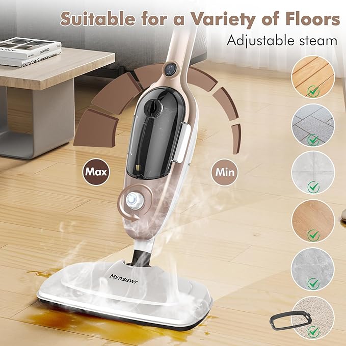 Steam Mop - All-in-one Powerful Handheld Steam Cleaner Detachable Floor Steamer with 11 Accessories, MultiPurpose Steamer for Hardwood Floors, Clothes,Windows,Tiles,Carpet, Whole Home Use, Rose Gold-Ruum Studio Home
