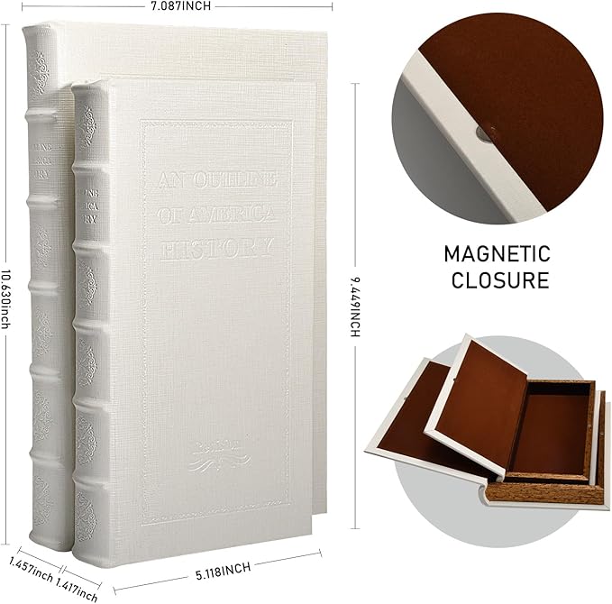 Decorative White Faux Leather Wooden Book Box for Home Decor, Cafe Table, and Bookshelf - Fashion Storage Box (YD-C105 L+S)-Ruum Studio Home