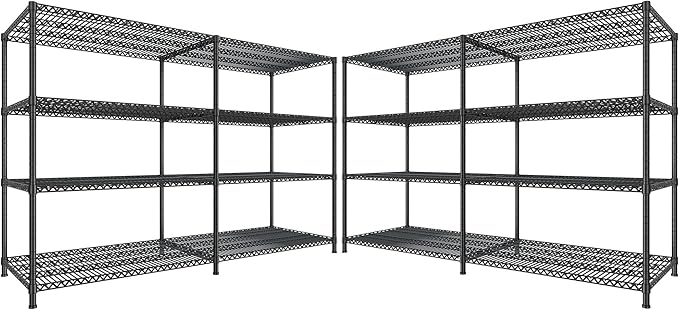 REIBII 81.5''W Storage Shelves 3680LBS Garage Shelving Heavy Duty 4 Tier Metal Shelving Unit Adjustable Wire Shelf and Storage Pantry Shelves for Kitchen Garage, 81.5Wx23.62Dx70.86H，Black, 2PCS-Ruum Studio Home