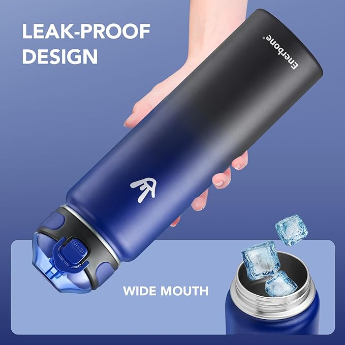 Enerbone 32 oz Insulated Water Bottle, Stainless Steel Bottle with Carrying Strap, Double-Wall Vacuum Insulation Design, Leakproof Sports Bottle with Straw, Keep Drinks Cold or Hot for Hours-Ruum Studio Home