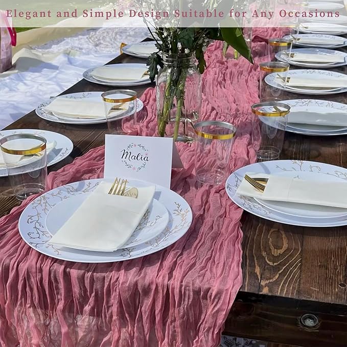 20 Pack Dusty Rose 10FT Cheesecloth Table Runner 20 x 120 Inch Long Rustic Gauze Fabric Cheese Cloth Table Runner for Wedding Bridal Baby Shower Table Decorations Boho Sheer Birthday Party Table Decor-Ruum Studio Home