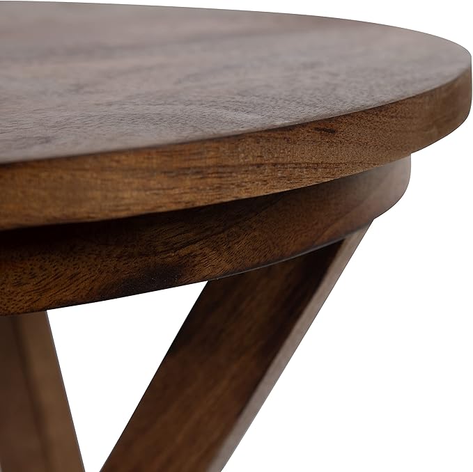 Kate and Laurel Aja Modern Side Table; 15 x 15 x 23; Walnut Brown; Decorative Modern Geometric Wood Bedroom Nightstand Table with Round Tabletop and Unique Slanted Legs-Ruum Studio Home