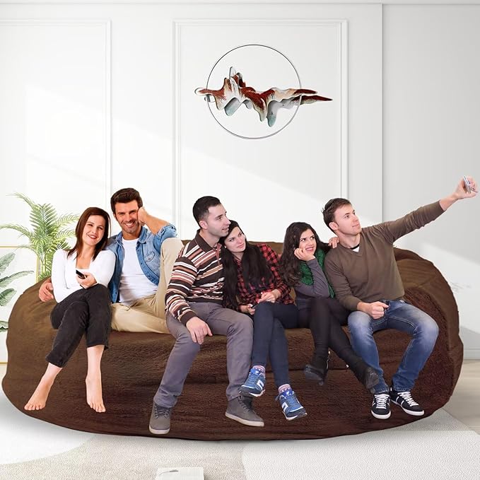 Bean Bag Chair for Adults 8FT,Soft Removable Cover for Teens/Girls Bedroom,Fluffy Giant Round Floor Beanbag Lounger Chairs (No Filler,Deep Coffee)-Ruum Studio Home