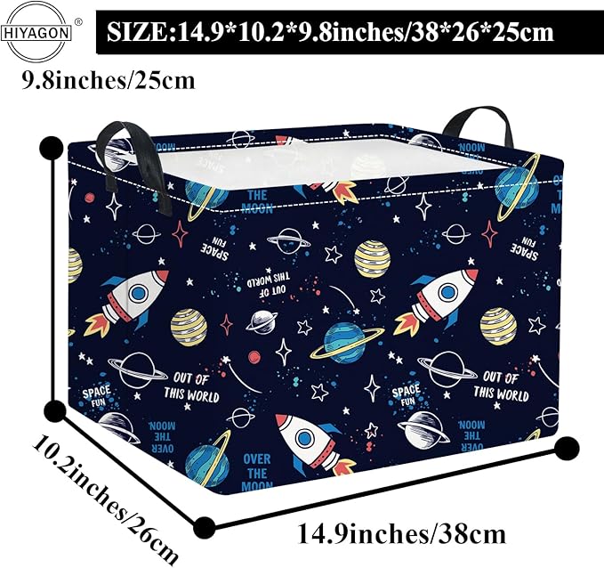 HIYAGON Rectangular Space Basket for Boys Baby Storage Basket Storage Bin Organizer Box Room Decor(Rocket Planet)-Ruum Studio Home