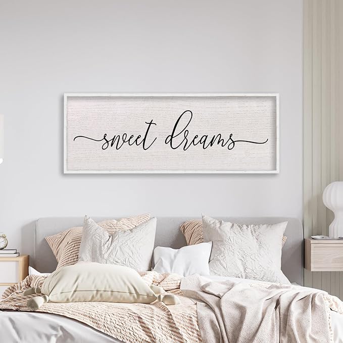 LuZhiQiang Sweet Dreams Wall Decor Sign 40"X15" Master Bedroom Over Bed Wall Wood Framed Art (White)-Ruum Studio Home