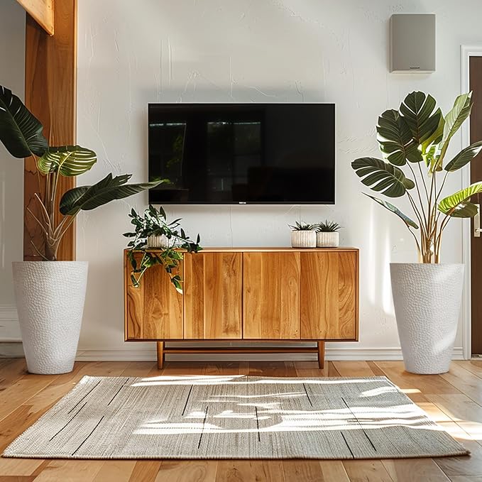 LA JOLIE MUSE 20inch Tall White Planters Set of 2,Large Tree Planters for Indoor Plants,Flower Containers for Front Porch, Honeycomb-Ruum Studio Home