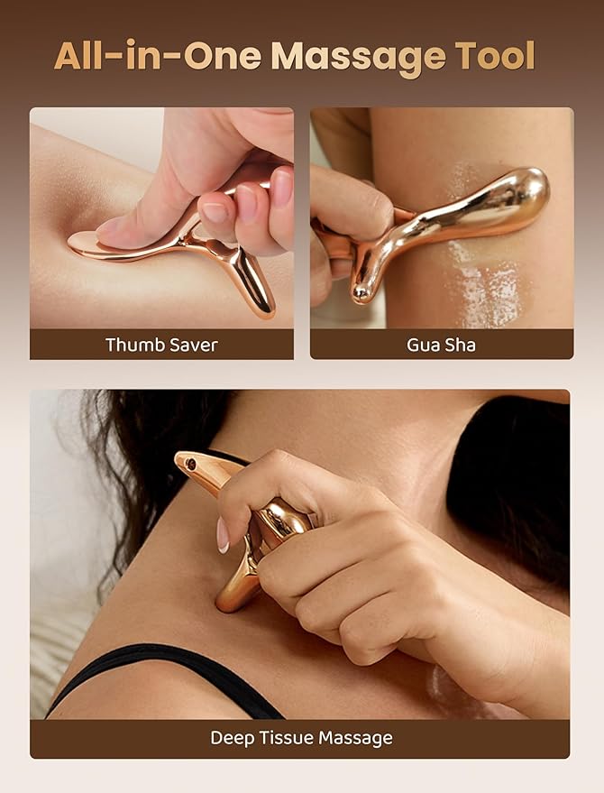 lifechill Trigger Point Massage Tool for Gua Sha, Lymphatic Drainage Massager, Deep Tissue Thumb Saver Acupressure Tool for Full Body Pain Relief, Gold-Ruum Studio Home