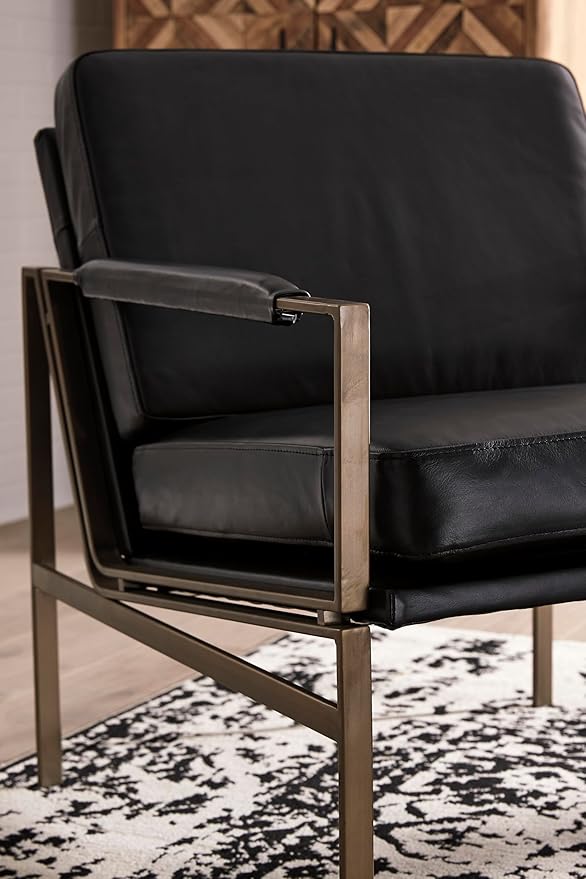 Signature Design by Ashley Puckman Mid-Century Modern Leather Accent Chair, Black-Ruum Studio Home