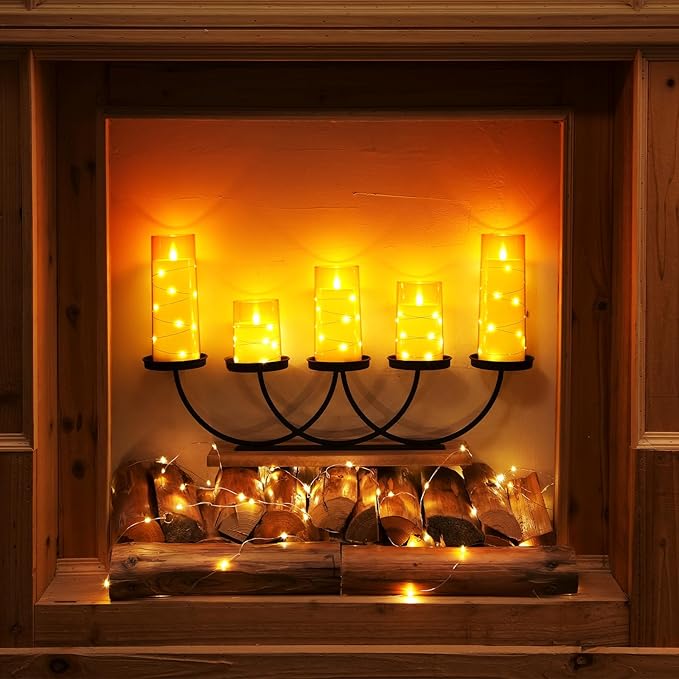 Homemory 9 Pcs Flameless Candles with Embedded Star String Fairy Lights, Battery Operated Candles, LED Candle, Fake Candles with Remote Control and Timer (Gold)-Ruum Studio Home