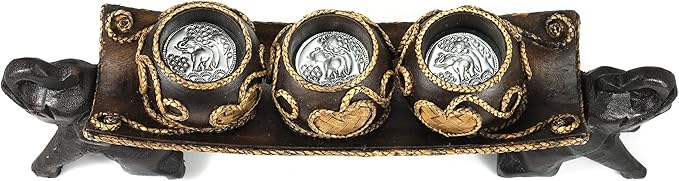 Thai Elephant Tray Carved Rain Tree Wooden Candle Holder-Ruum Studio Home