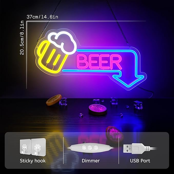 Beer Neon Signs Led Beer Neon Sign for Wall Decor Dimmable Bar Led Sign Neon Sign for Man Cave Bedroom Home Bar Shop Pub Bistro Party Game Room Decor Gifts-Ruum Studio Home