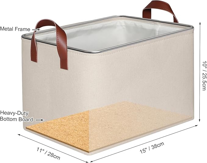 KEEGH Storage Baskets for Organizing, Fabric Storage Bins for Shelves with Leather Handle, Shelf Baskets for Closet Organization Closet Organizer Bins for Clothes, 15" L x 11" W x 10" H, Beige, 4 Pack-Ruum Studio Home