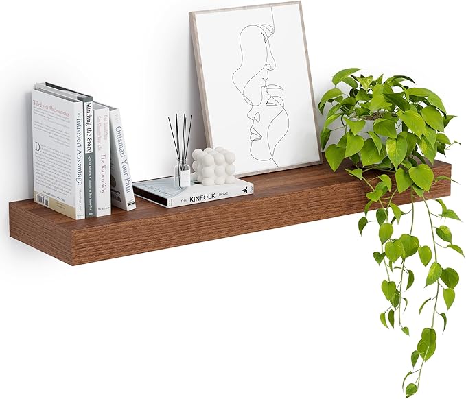 Heimlove 12" Deep Floating Shelves, 36 x 12 Inch Wall Mounted Long Floating Shelf with Invisible Brackets, for Home Decor, Bedroom, Kitchen, Living Room, Bathroom - 1 Pack, Walnut-Ruum Studio Home