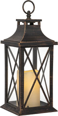 YAKii 14" Decorative Candle Lantern LED Flameless Candle Timer, Plastic LED Candle & Holder, Indoor & Outdoor Hanging Lights,Christmas Day Decoration (Antique Copper Brushed)-Ruum Studio Home