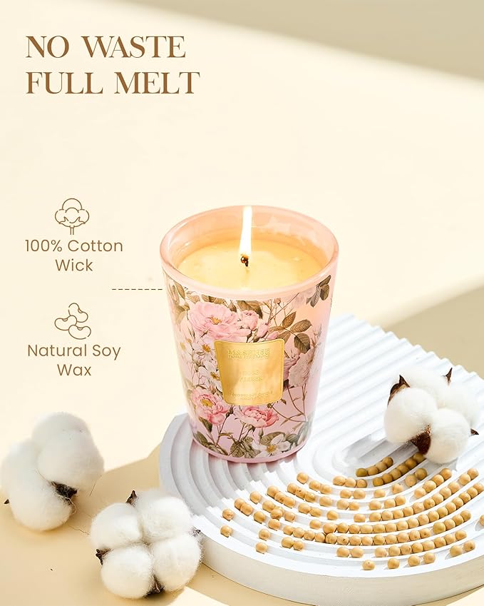 M&SENSE Rose Amber Scented Natural Soy Wax Candle, 14.1oz 60 Hours Long Lasting Slow Burning Candles for Home Decor, Aromatherapy Candle for Stress Relief-Ruum Studio Home
