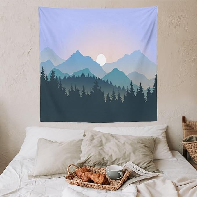 HZOHNAGO Mountain Tapestry Forest Mountain Sunrise Pattern Printed Wall Tapestry Wall Hanging for Bedroom Living Room Dorm 60" W x 60" H-Ruum Studio Home