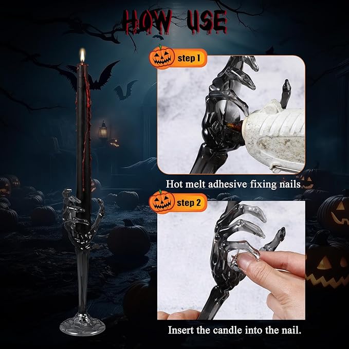 LemonRoad 2 Pcs Halloween Skull Candle Holders Halloween Table Centerpieces Fireplace Decorations Skeleton Gothic Decor Horror Skeleton Skull Candlestick Holders for Home Office Bar Party Supplies-Ruum Studio Home